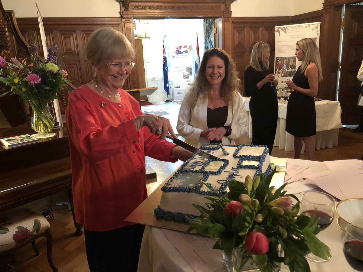 AusAmbNL's tweet photo. Fantastic #ABIE Business Dinner at Residence - thank you Jennifer Tucker and team - and for Angela’s birthday cake! https://t.co/SbbZOfRROU