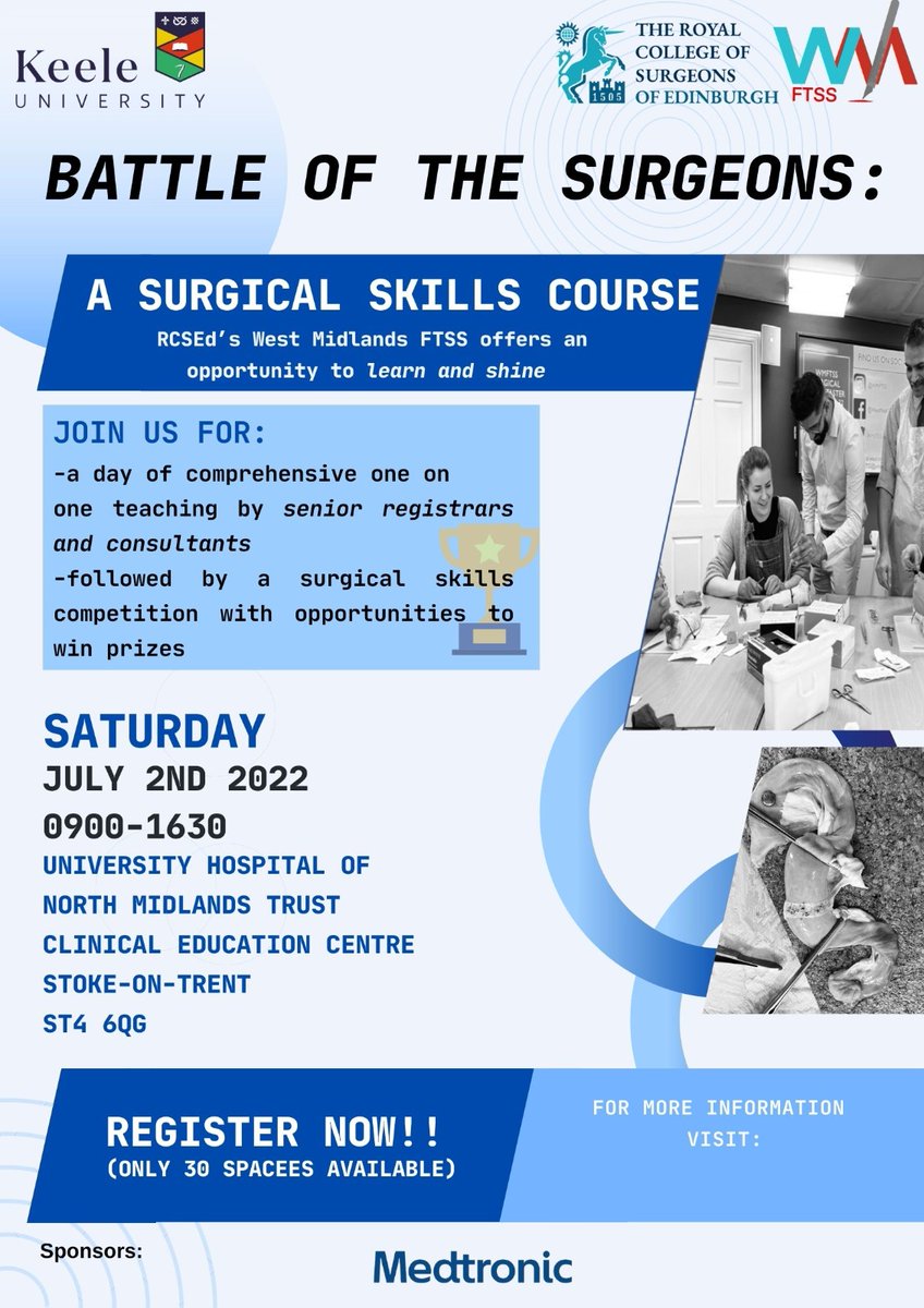 FtssWm's tweet photo. Register for our upcoming surgical skills course on the 2nd of July. Great opportunity to learn and shine. 
https://t.co/9t976sdiZ3 https://t.co/rNGm2uE75K