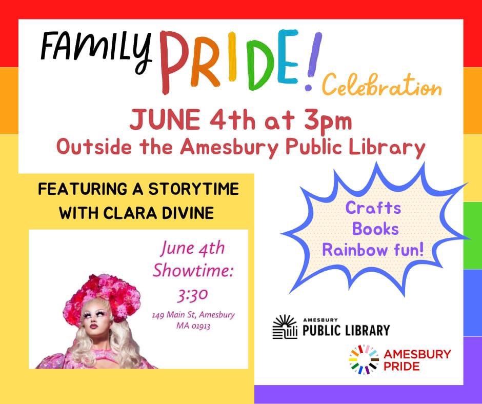 . @amesburypl a publicly funded library is having drag queen story time for kids with this drag queen. He posted this image on Facebook telling kids he will be their parent if their parents aren’t “accepting”