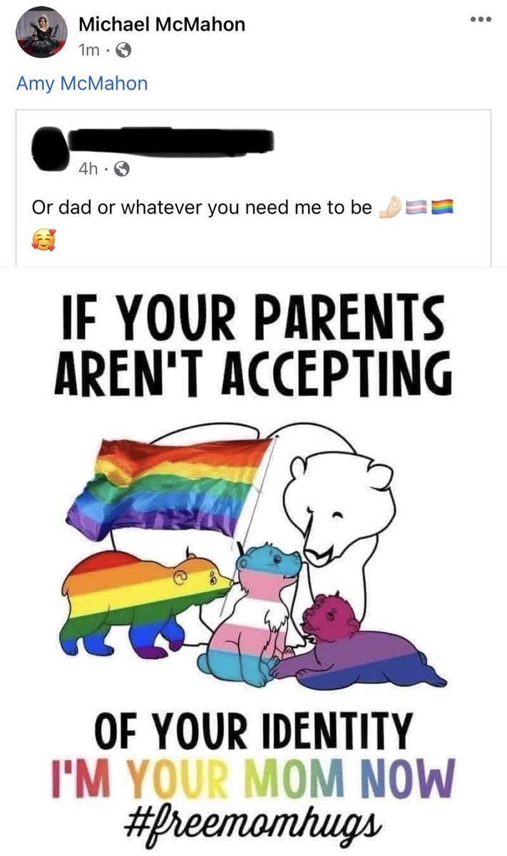 . @amesburypl a publicly funded library is having drag queen story time for kids with this drag queen. He posted this image on Facebook telling kids he will be their parent if their parents aren’t “accepting”