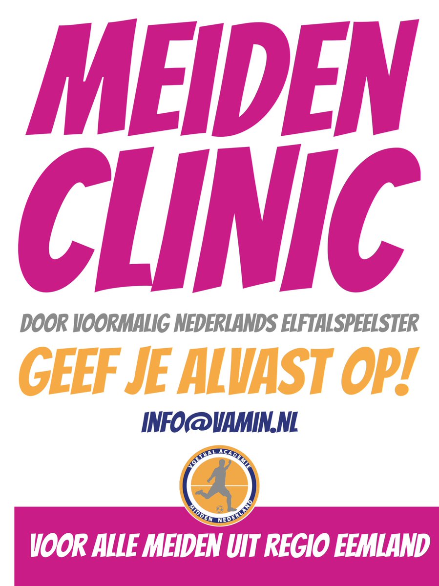 Na de zomerstop komt een voormalig Nederlands elftalspeelster een gratis clinic geven, speciaal voor meiden uit de regio Eemland. Wij vinden dat deze meiden op een uitdagend niveau en gemixt met jongens tijdens trainingen en wedstrijden het meeste plezier en ontwikkeling hebben.