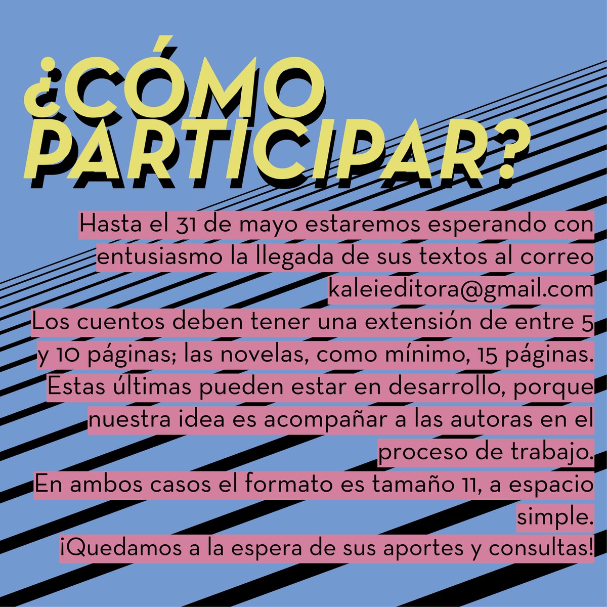 kaleieditora's tweet photo. En marzo convocamos a autoras que tengan textos  detectivescos. El plazo era hasta el 31.5 pero lo ampliamos hasta el 15.6. https://t.co/NoqfwEfeRW
