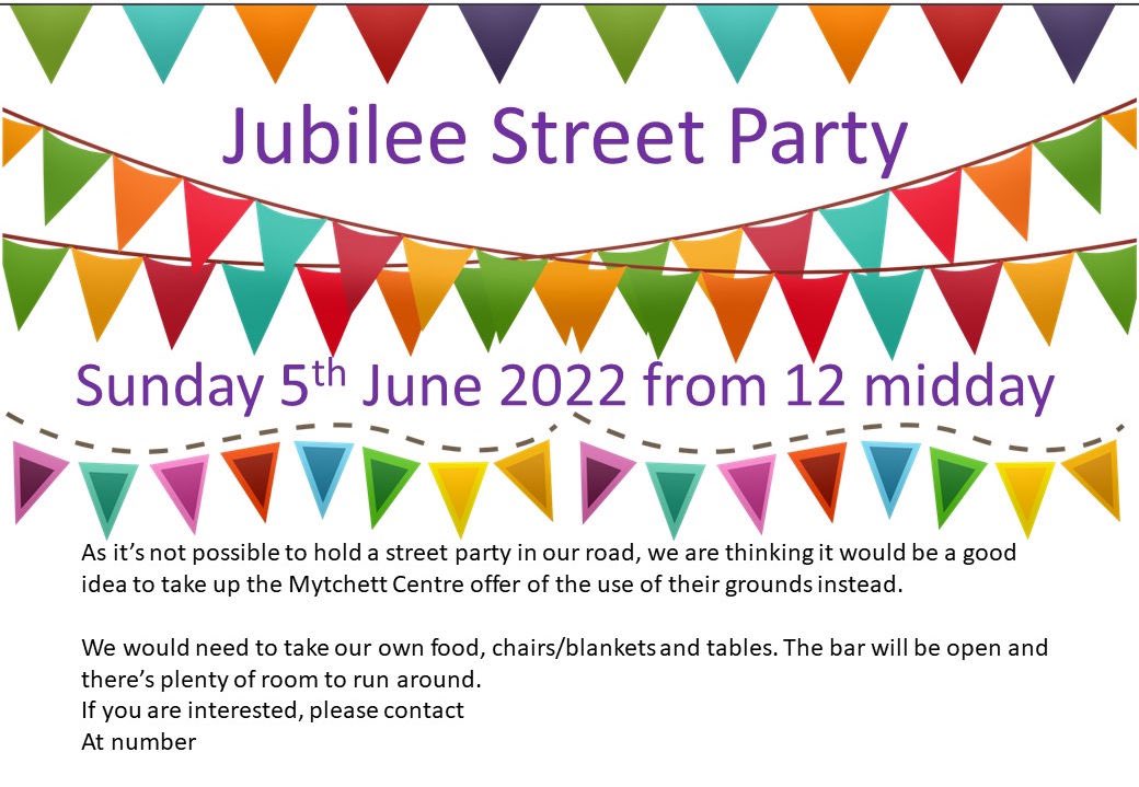 Want a street party but can't close the road? Bring a picnic and use the Centre grounds for your Jubilee celebrations on Sunday 5th June from 12 midday. The bar will be open and there's plenty of room for the children (or adults) to run around.