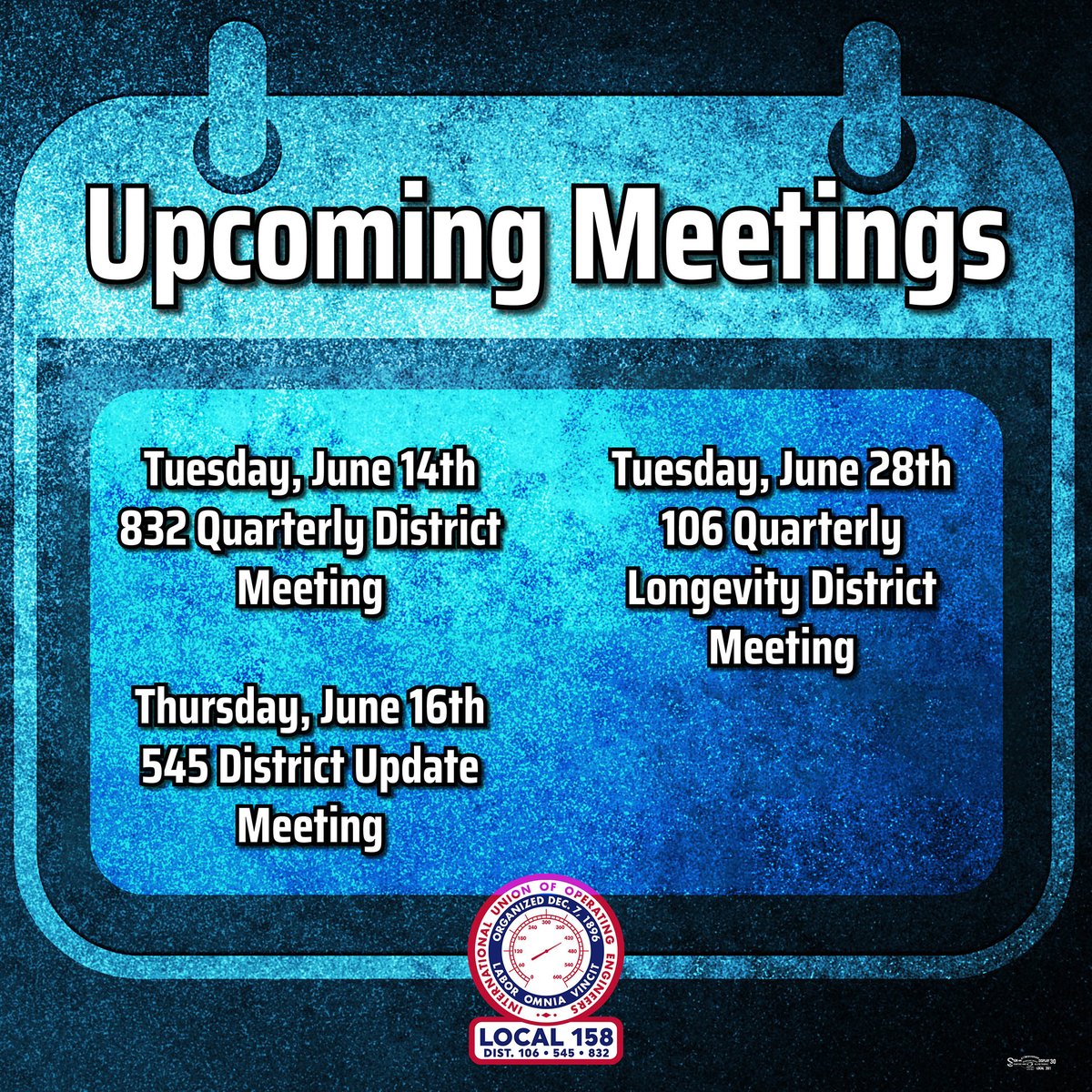 Please take note of this month's upcoming meetings  🗓️