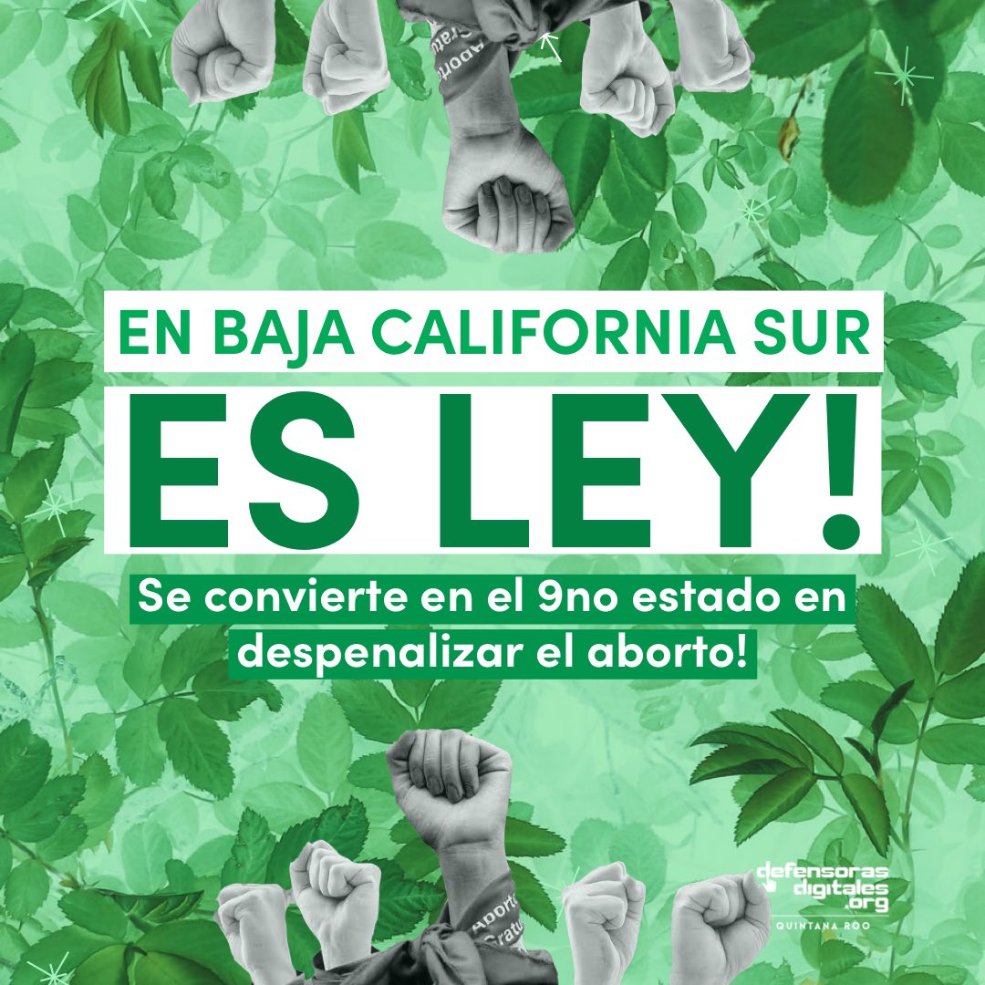 💚💚💚 En Baja California Sur se ha respetado la autonomía y la libertad de las mujeres y personas gestantes! 

¡Esta ola verde pintará al país entero!! 💚💚💚 

#esleybcs #abortolegalbcs