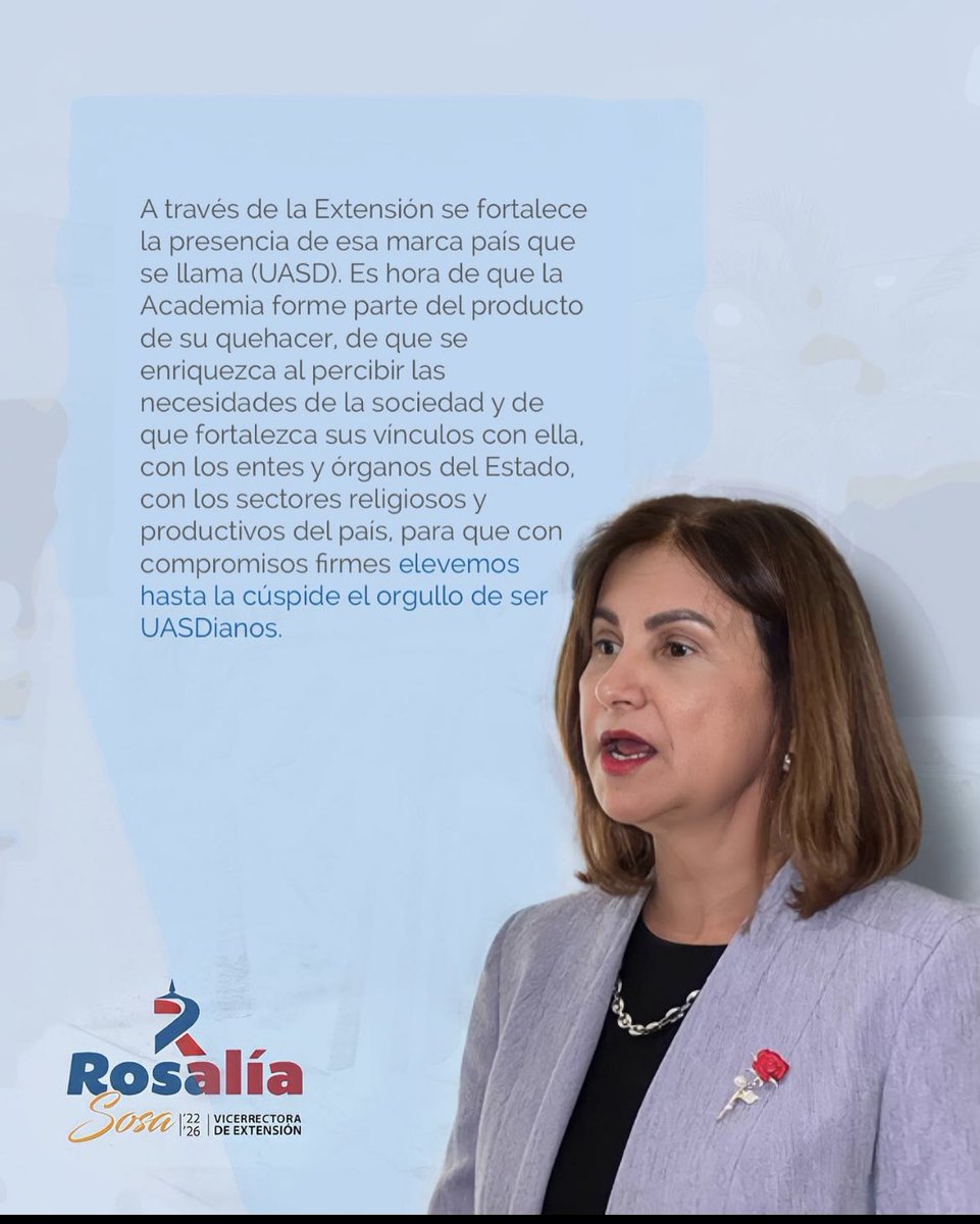 SosaUasd's tweet photo. Con compromisos firmes elevemos hasta la cúspide el orgullo de ser UASDianos.
#UASD #EDITRUDISBELTRAN #Rosaliasosa https://t.co/Gf1XdYsN7Q