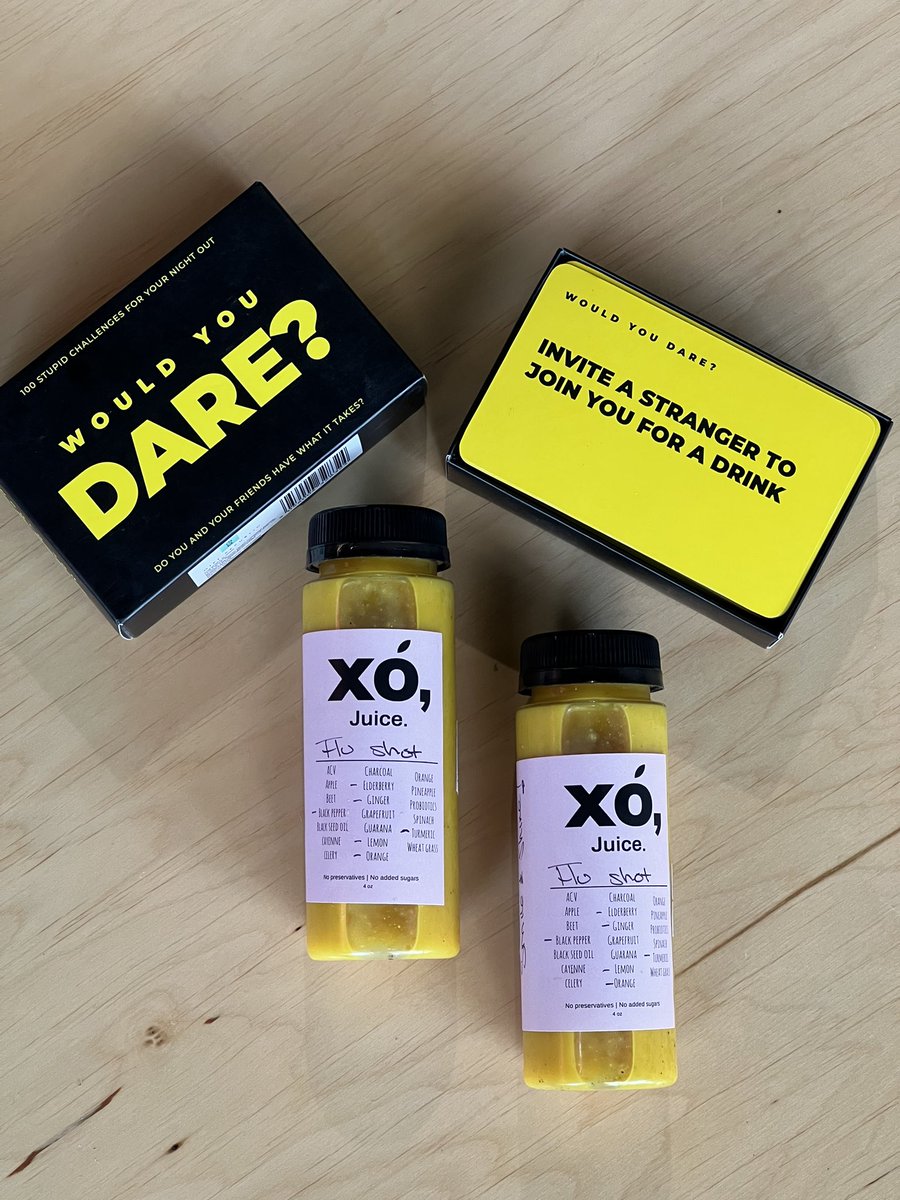 Feeling down? 🤒 Grab a Flu Shot today! 

What’s in the Flu Shot… 👀
Orange, lemon, ginger, turmeric, black pepper, elderberry 107 cal | 4 oz 

3407 Montrose Blvd Suite B-2, Houston, TX 77006
xojuice.com