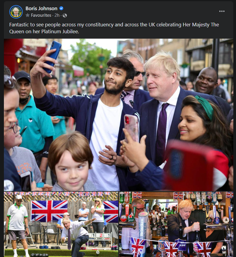 Short2Cjs's tweet photo. Boris FB page today.
Despite what the left, media or the backstabbing @Conservatives backbenchers say, this clearly shows that his constituents are still behind him &amp;  #BackBoris 👏🇬🇧🇬🇧  #queensplatinumjubilee https://t.co/pOyu1axspj