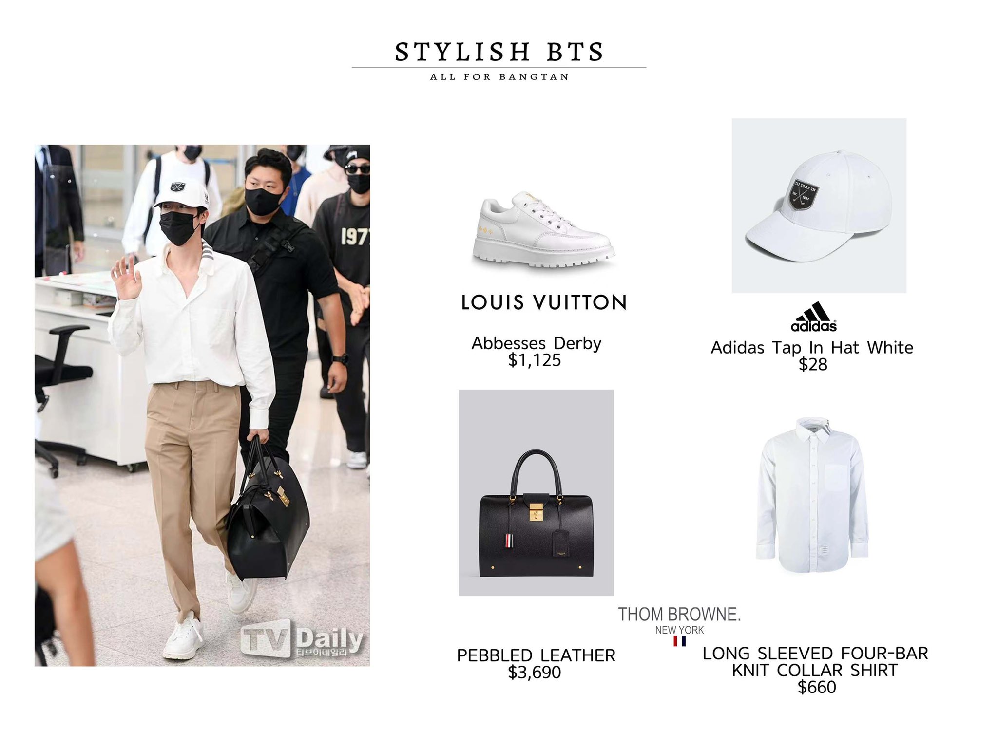 BTS Jin outfit from May 11, 2022 : Louis Vuitton t-shirt and more - THEKRAD