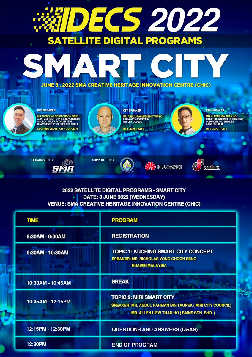 Idecsofficial's tweet photo. #IDECS2022 Satellite Digital Programs in Digital Month: Sarawak Multimedia Authority
#IDECS2022 #SMA #Kuching #IDECSSatelliteDigitalPrograms #DigitalMonth https://t.co/1APlLpnZoF