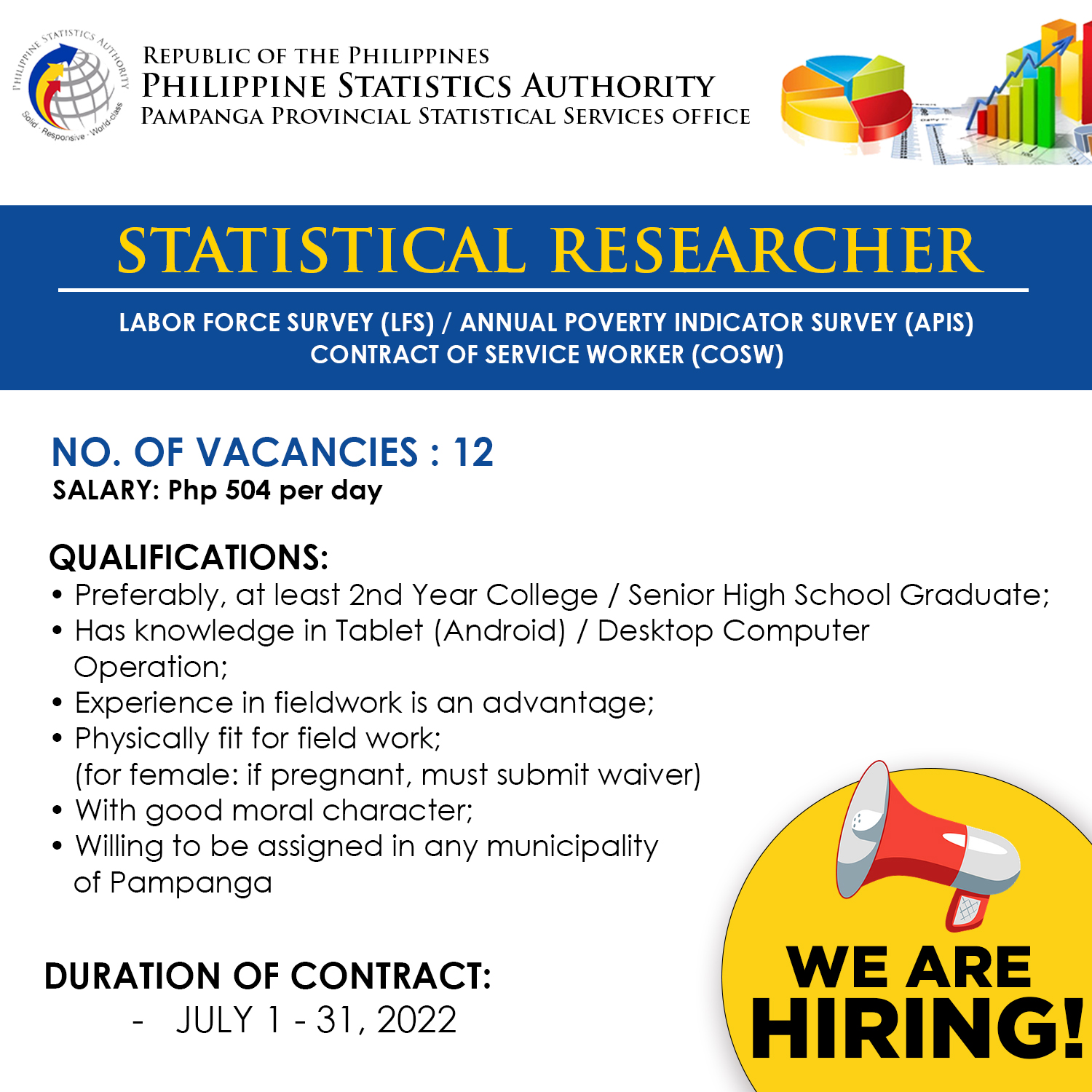 PSA Pampanga on Twitter "CALL FOR APPLICANTS Deadline of Submission