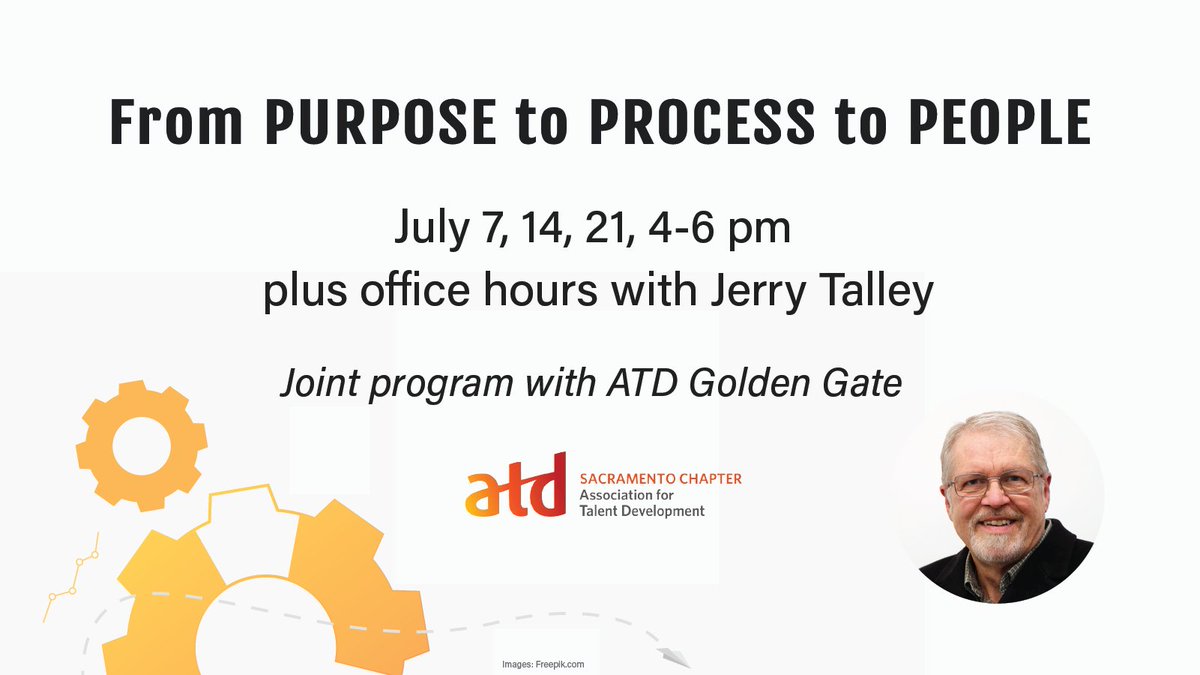 ATDSac's tweet image. From PURPOSE to PROCESS to PEOPLE: a three part joint series with ATD Golden Gate and Jerry Talley. 

Register and learn more here: tdsac.org/event-4850488. 

#learninganddevelopment #organizationaldevelopment #strategicplanning