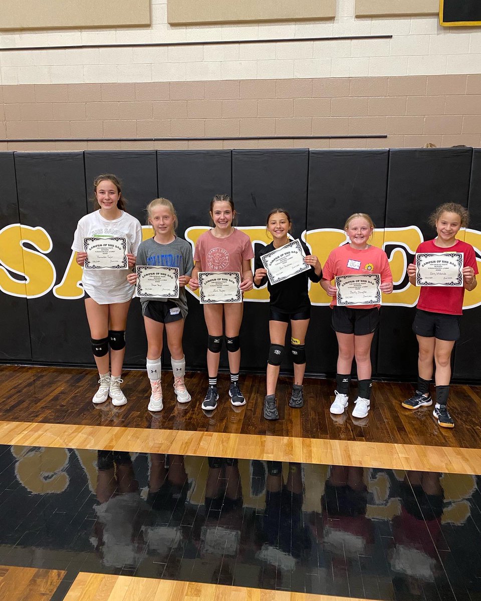 First day of AHS volleyball camp was a success. We had 3rd-5th grade campers of the day, and serving for jerseys winners; and 6th-7th grade campers of the day! Looking forward to working with these groups again tomorrow. 

#blowsandblow #AHSVB 🖤🌪💛🏐