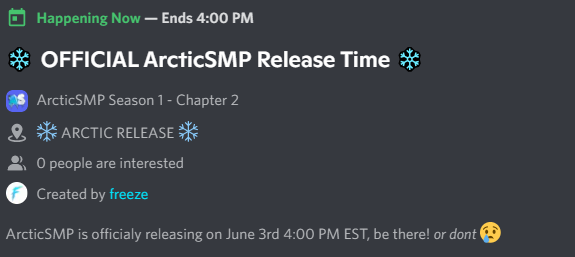 arctic_smp's tweet photo. ArcticSMP server release has been slightly delayed to 4PM EST
BUT IS STILL HAPPENING ON JUNE 3RD!

BE THERE OR BE SQUARE
(personally, I don't like being square) https://t.co/p8UkYysRtA
