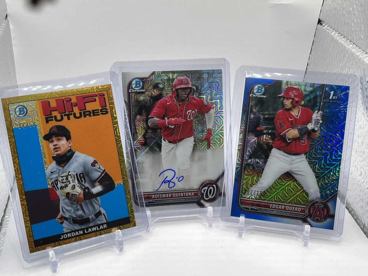 njecards's tweet photo. These 2022 Bowman Megas are gonna be hard to beat. 3 boxes worth of hits, not to mention I only pulled 1 non 1st mojo. Tons of value here even with the increase in price. https://t.co/FjQJygr2A4