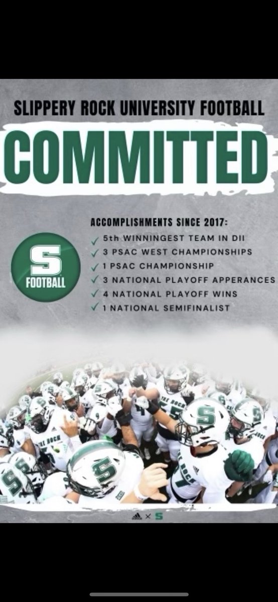 Brandon_Bisch24's tweet photo. Super excited to announce that I will be using my last year of eligibility to play football and get my Master’s Degree at Slippery Rock University! @Coach_Cicione https://t.co/dD2U0zUiqu