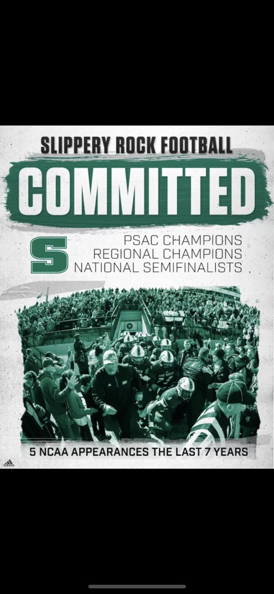 Brandon_Bisch24's tweet photo. Super excited to announce that I will be using my last year of eligibility to play football and get my Master’s Degree at Slippery Rock University! @Coach_Cicione https://t.co/dD2U0zUiqu