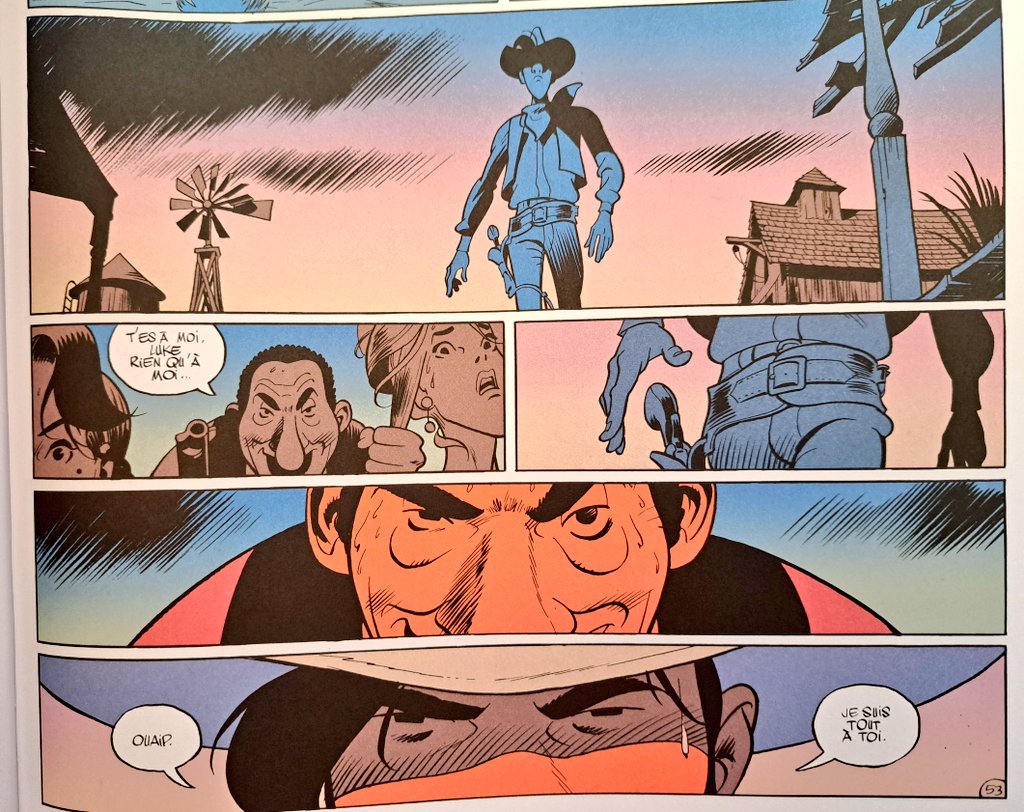 I've written too many tweets in a row where I'm dunking on something. Gonna talk about something I liked.
I've been rereading Matthieu Bonhomme's Lucky Luke comics and Oh My God The Art And Colors 