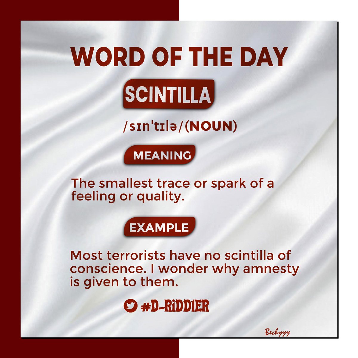 D__RiDDlER's tweet photo. Learn a New Word Daily on Weekdays
📌 Increase Your Scope of Word Usage #EnglishLanguage
📌Like and Retweet
📌 Follow and Get Followed
Today's Example: #NoTerrorists https://t.co/w0ueAs1e3g
