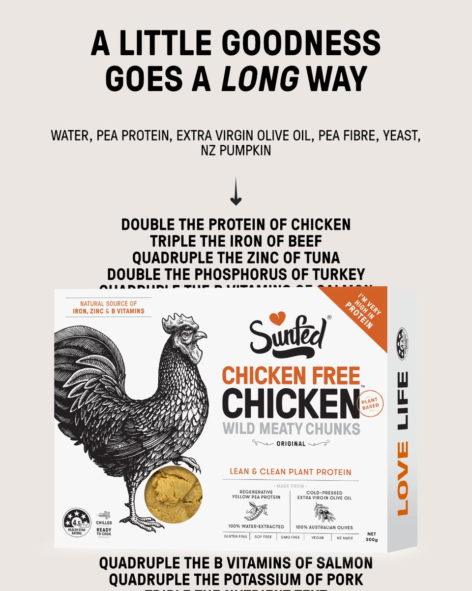 GOOD things come in small packages.

Clean. Minimalist. Nutrient Dense.

Sunfed® make the BEST meat alts in the world. Made in New Zealand.

sunfed.world 🧡