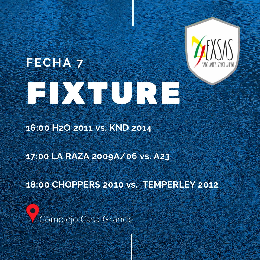 ex_SAS's tweet photo. Ya están confirmados los horarios de la Fecha 7 🗓 (Partido de regularización) 

📆 Sábado 4 de junio

📍 Complejo Casa Grande

#exsas #torneoaperturaexsas🏆⚽️ https://t.co/JWuT4VbrkR