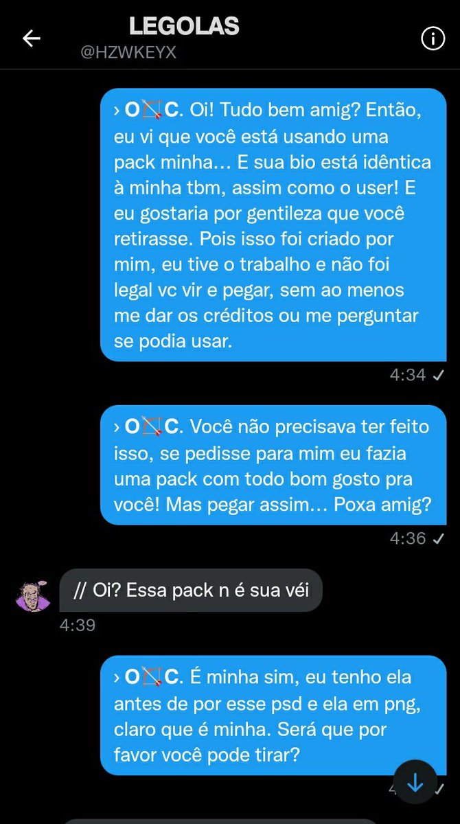 HAWKRONIN's tweet photo. Venho aqui expor essa conta  @HZWKEYX que copiou não só minha pack, mas tbm minha bio e user! Tentei perdi com toda a educação que retirasse a mesma, a pessoa disse que iria retirar mas hoje notei que fui bloqueado e não ouve a retirada das minhas coisas da conta. + https://t.co/FmxIOXlr11