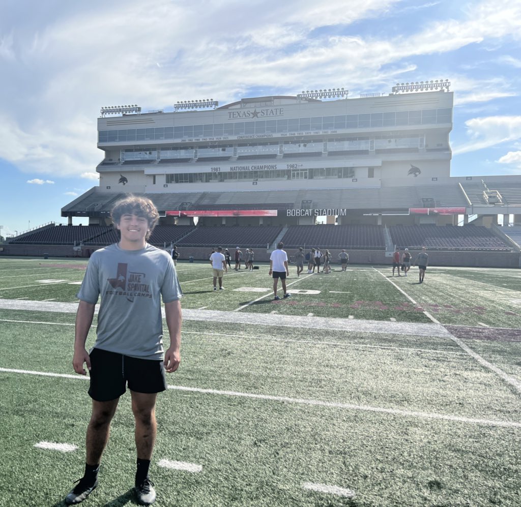 BrackPeacock's tweet photo. Had a great camp at Texas State today. Won the field goal competition with a 50 yarder! @OberkromKicking @JamesSherman43 @TheCoachReid @T_Zielenske5 https://t.co/ZN7rDTLVW0
