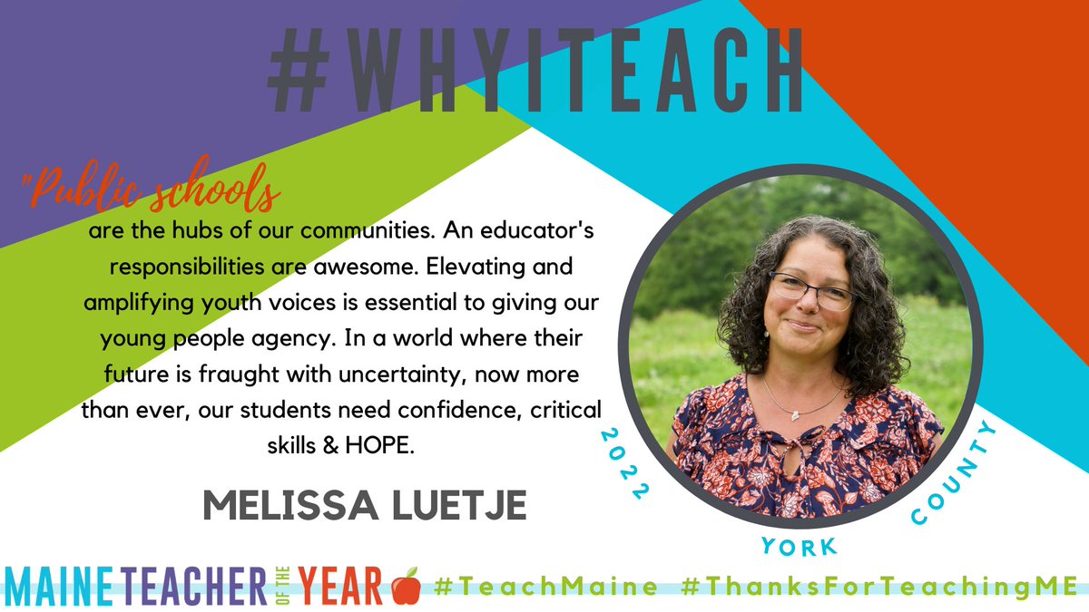 MAINETOY's tweet photo. Meet Melissa LuetJe, 2022 York County Teacher of the Year!
#WhyITeach #TeachMaine #EveryTeacherALeader #ThanksForTeachingME
@mdoenews
@EducateMaine https://t.co/Z7WZ6j153S