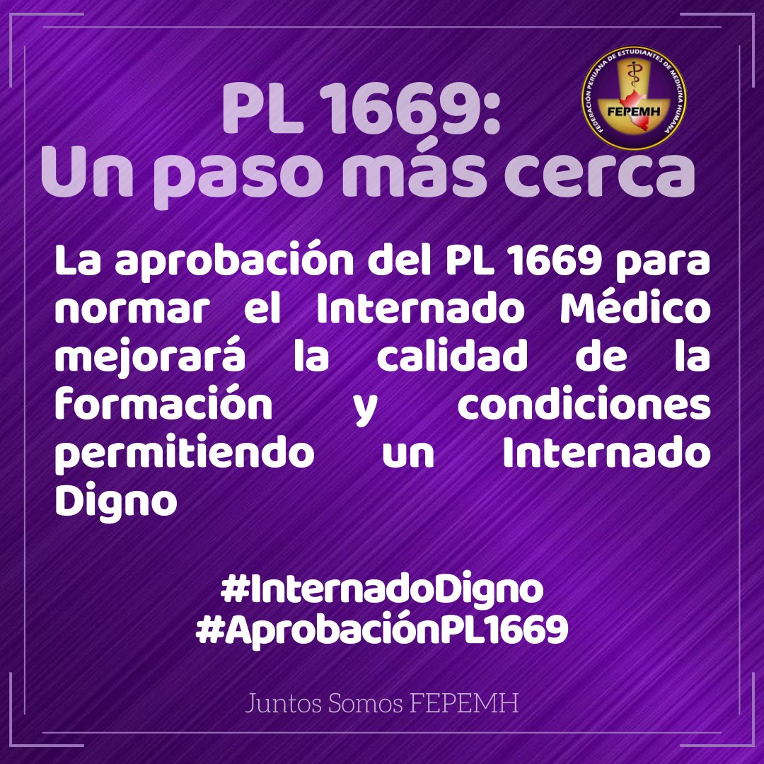 FEPEMH_'s tweet photo. *Twittazo Nacional*
El PL 1669 esta un paso más cerca a su aprobación .
Hoy jueves 02/06/2022 se discute en pleno del Congreso de la República.
Por la mejora de la calidad y condiciones para un Internado Digno
#InternadoDigno
#AprobaciónPL1669 https://t.co/G6H0DWunNP