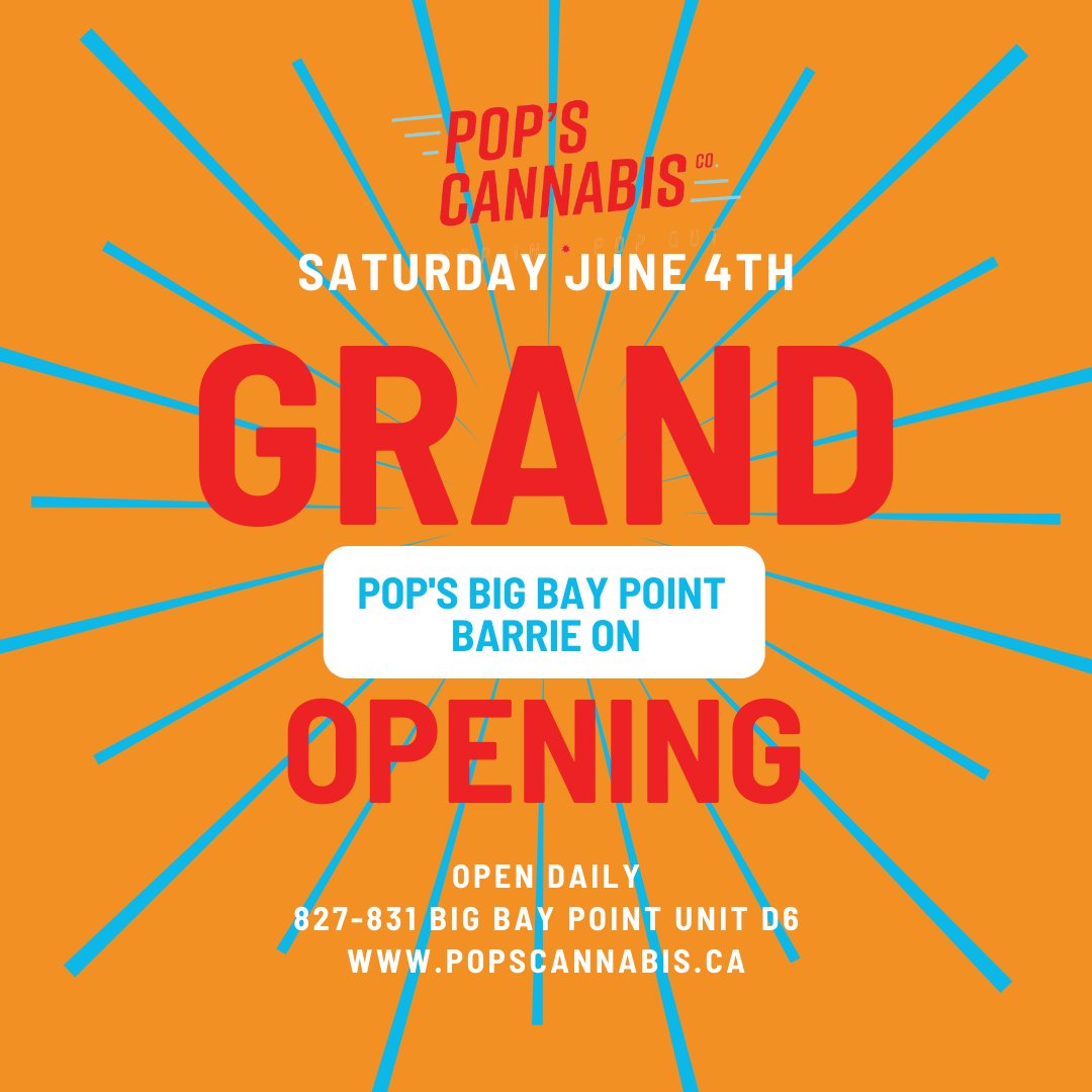 Popscannabisco's tweet image. Get to the Point this weekend. We're getting loud Saturday June 4th with their #grandopening event 🔥 Come meet the team ready to serve you the #bestbuds  827-831 Big Bay Point, Unit D6  #BigBayPoint #Barrie #cannabisculture
