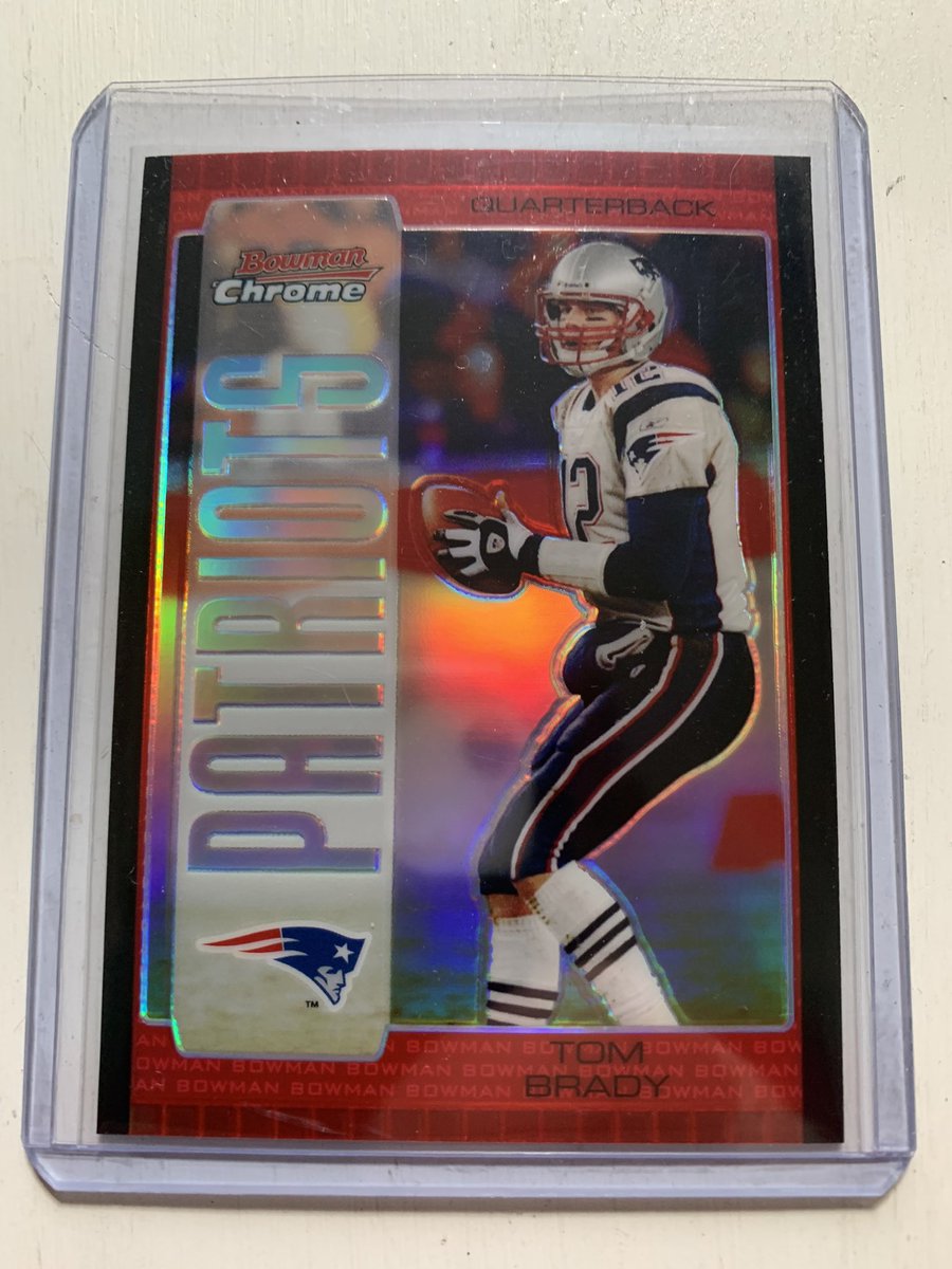 bobalilz96's tweet photo. @WatchTheBreaks  need hobby advice. 2005 bowman chrome red refractor Tom Brady. Is this worth submitting to PSA?  Is this off centered or that’s just normal? https://t.co/bZV4FIAgbY