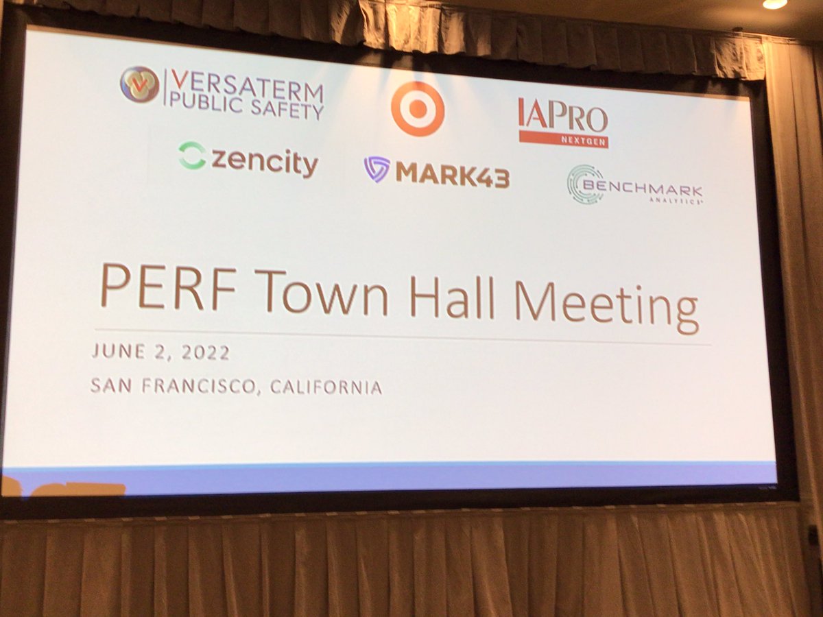 CWexlerPERF's tweet photo. Today’s #PERFTownHall is possible because of the generous support of our sponsors. Thank you @Versaterminc @Target @Mark43 #IAPro @Zencityio & @BenchmarkLLC. Thanks to @SFPD for your hospitality & our wonderfully talented PERF staff for all you do. See everyone at IACP in Dallas. https://t.co/g4v7v3JBHe