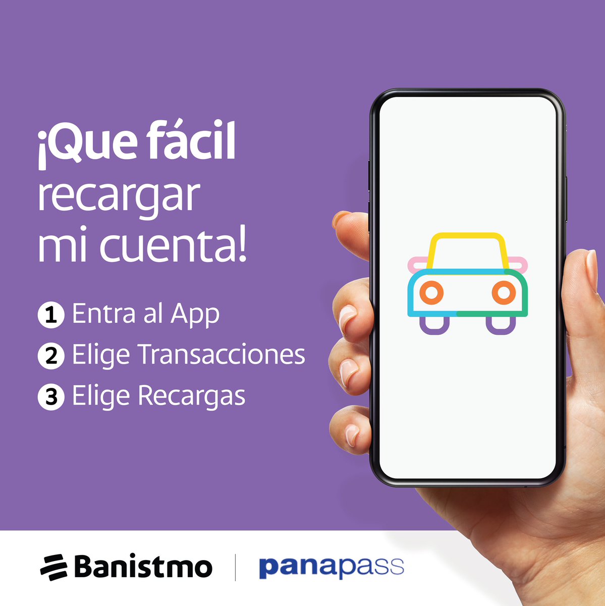 Banistmo's tweet photo. ¿Ya recargaste tu #Panapass? 🚗
Muchas veces nos acordamos cuando ya vamos a salir de casa. Pero hacerlo desde Banistmo App es tan fácil que nunca se te olvidará. 📱
Sólo entra en nuestra aplicación y sigue los pasos que ves en la imagen. ✅
Cuéntanos si logras recargar así.🙌🏼 https://t.co/18EbIOwaUJ
