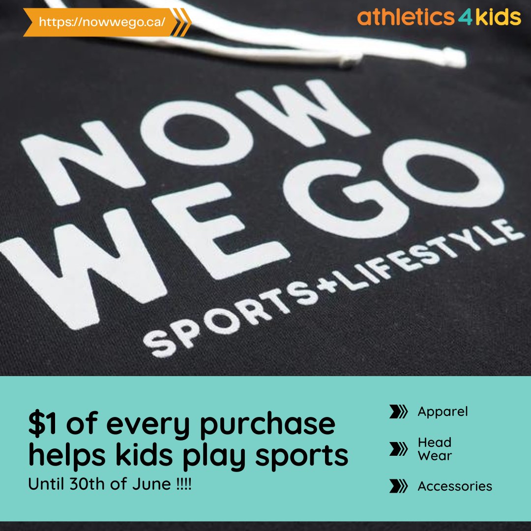 Now We Go believe in the positive impact of sports and they want to give back to the community!!

For the first six months of 2022 <a href="/NowWeGoStyle/">nowwegolifestyle</a> has been donating $1 of every purchase to Athletics 4 Kids to allow kids in BC to play sports!
🎾🥎⛳

 Thank you Now We Go !!!! 👏