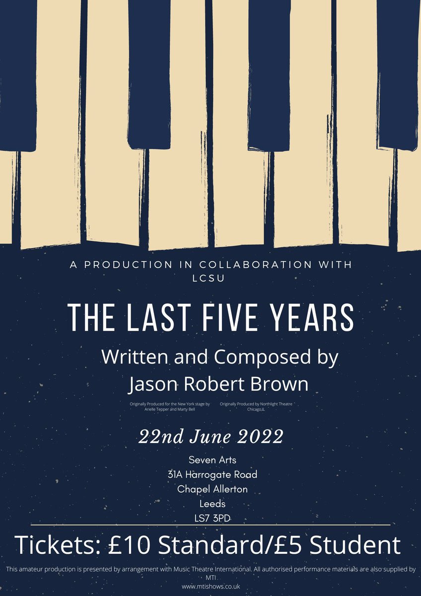 So excited to be MDing ‘The Last Five Years’ with direction by the amazing <a href="/Louischapman15/">Louis chapman</a> at <a href="/Seven_Arts/">Seven</a> with <a href="/_LCSU_/">Leeds Conservatoire SU</a>