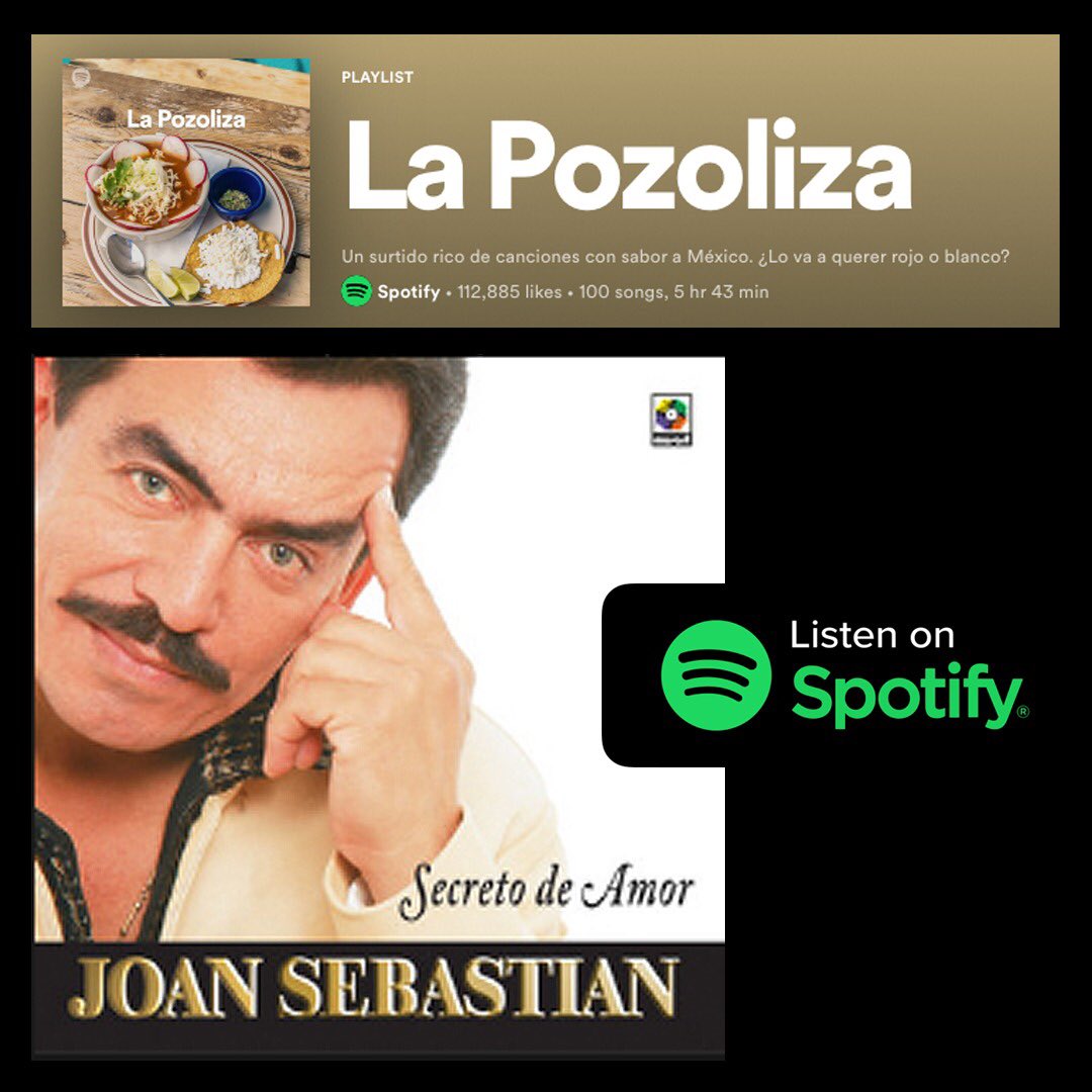 Agradecidos con #Spotify por tener siempre en cuenta e incluir a #JoanSebastian en su gran #Playlist #LaPozoliza! Corran a escucharla, Está buenísima! <a href="/SpotifyMexico/">Spotify Mexico</a> 
open.spotify.com/playlist/37i9d…