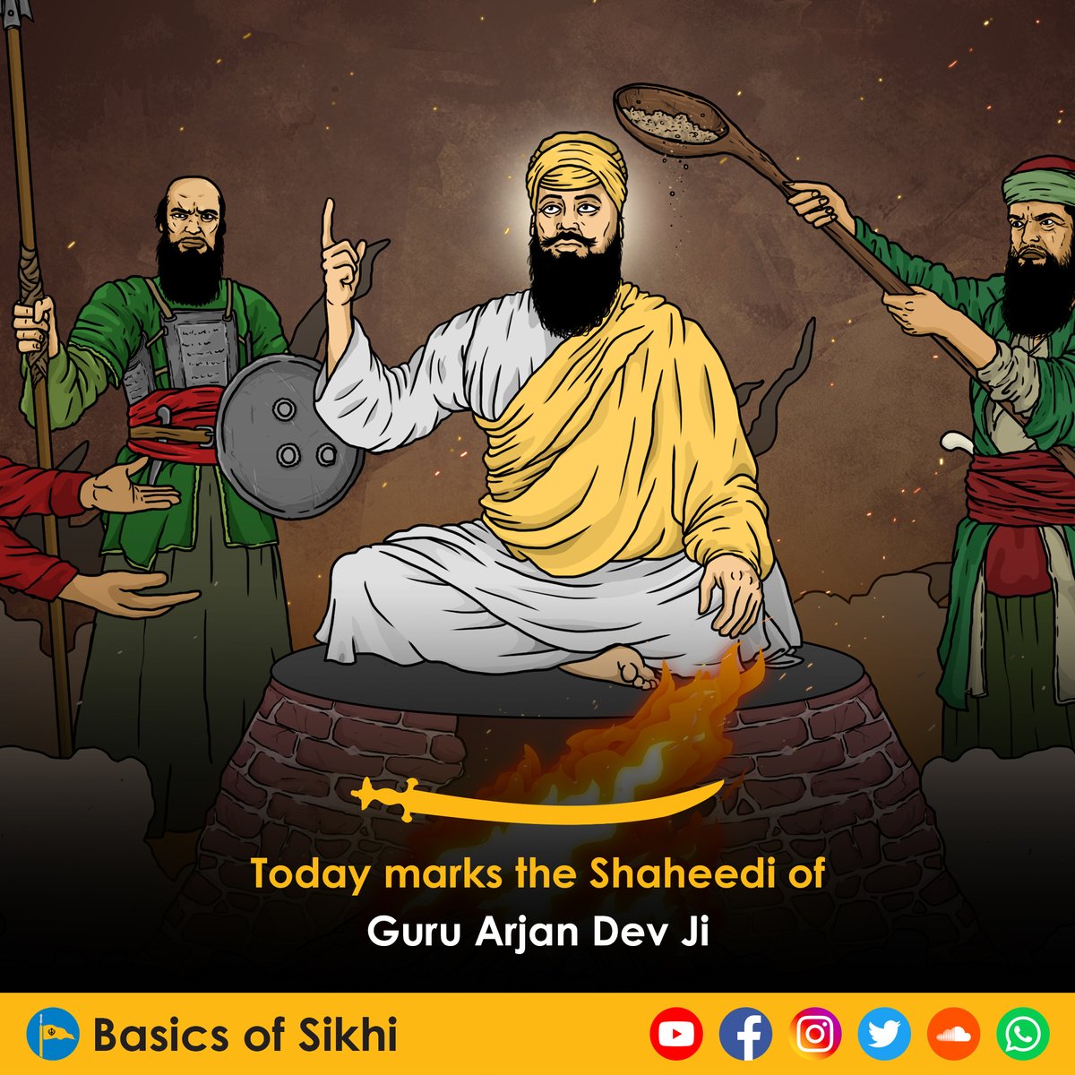 everythings_13's tweet photo. Today marks the Shaheedi of the Fifth Guru of the Sikhs, Sri Guru Arjan Dev Sahib Ji Maharaj.

Many believe that Guru Ji had only sat on a burning hot iron plate. However, Guru Ji was inhumanely tortured for many days before. https://t.co/dnfyUN3LJv