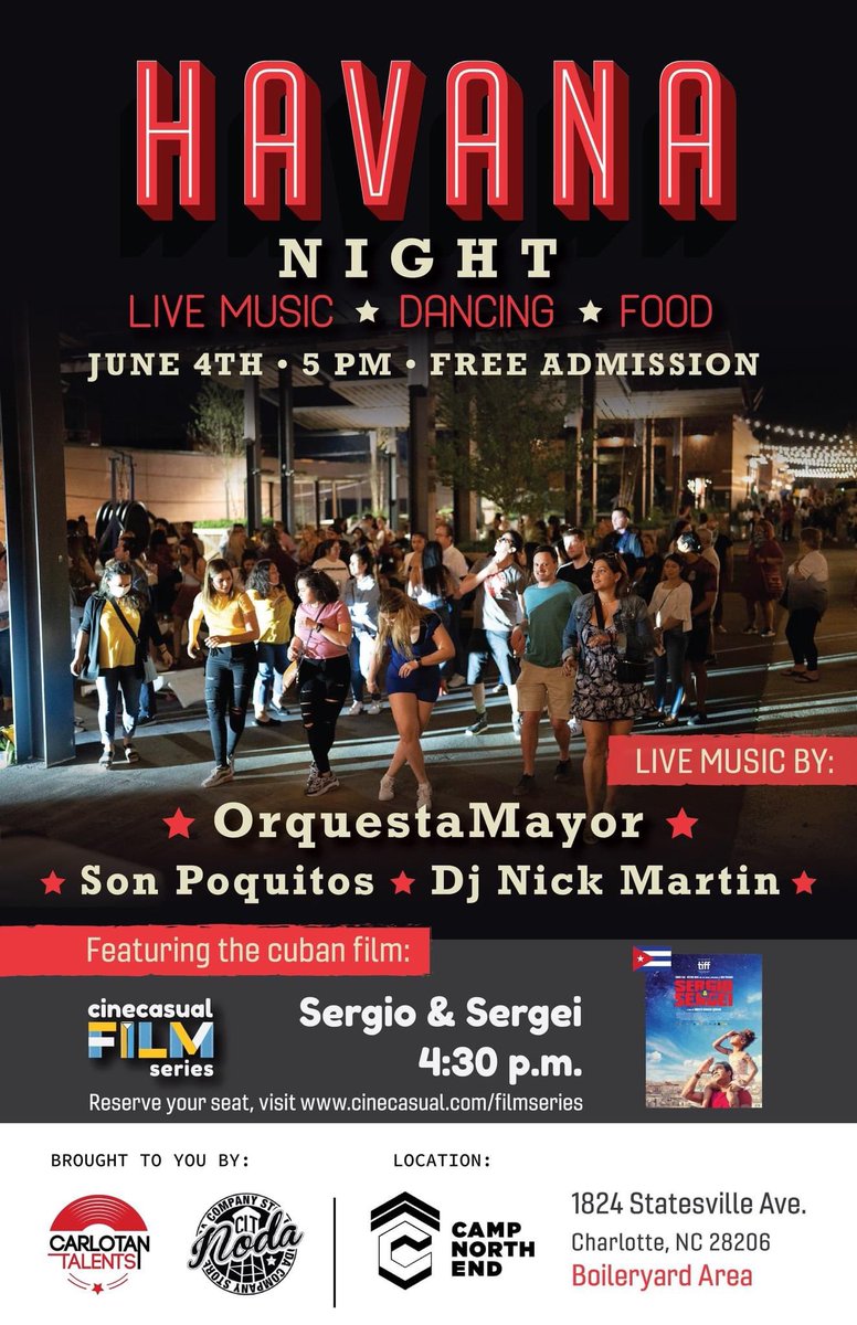 cinecasual's tweet photo. Celebrate Cuban culture at Havana Night! 🇨🇺 

We’ll kick off with family-friendly Cuban film 'Sergio &amp; Sergei'. Then enjoy delicious food and live music!

📍 Sat., June 4 at @campnorthend
📽️ Doors open at 4pm; Movie starts at 4:30pm
🎟️ https://t.co/FQoi3xAOGo https://t.co/mg6AKsMp7V