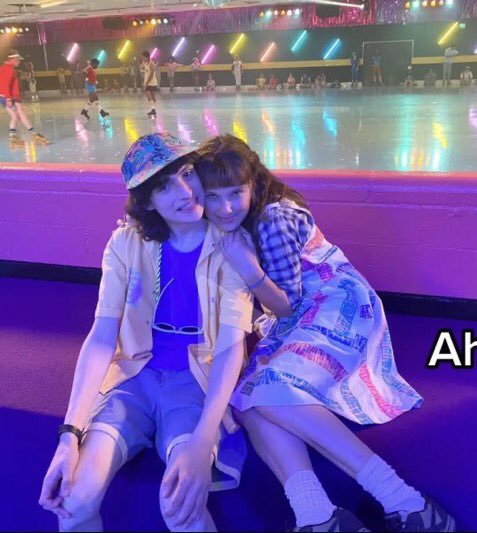 millie bobby brown and finn wolfhard at the set of stranger things s4.