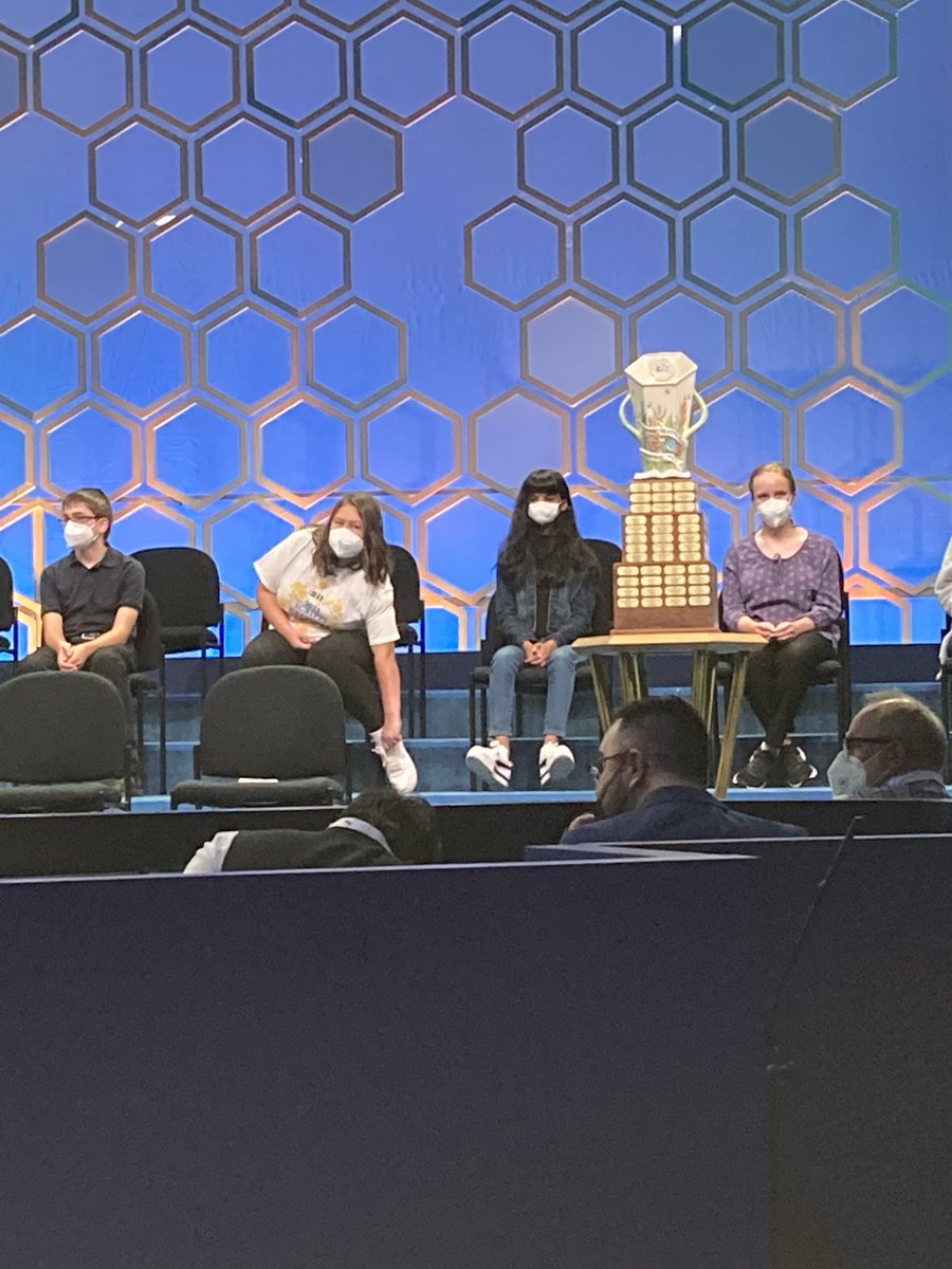 At the Scripps Spelling Bee finals…who will leave with that huge trophy!