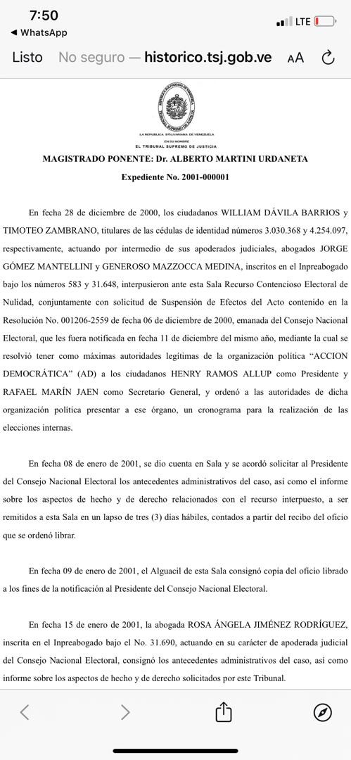 adbernabe's tweet photo. A esos que hablan de exabruptos judiciales y de judicialización de #AcciónDemocrática cómo algo del otro mundo, les comparto decisión del TSJ de fecha #20Mar de 2001, dónde entregan a Ramos Allup el partido. 
Lo que es bueno pal' pavo es bueno pa' la pava. https://t.co/aJSEIjpfwC https://t.co/9KZ0RM5otA