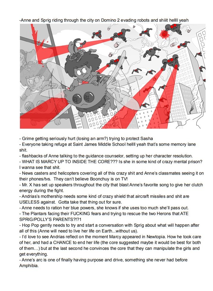Because folks were asking for it - here it is! The initial brain dump that was our springboard for the #amphibia episode "All In." From this the writing team was able to deliver an action packed &amp; unforgettable script. Images by story artist Char. Apologies for the profanity ✨ 