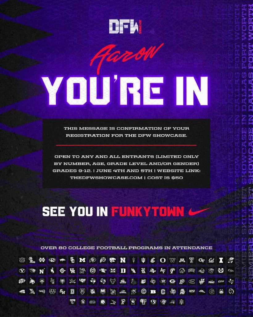 ___ALLDAY___'s tweet photo. Time to go to work!! Ready to compete Sunday!! Go frogs  #DFWShowcase @AnthonyJonesFB @CoachSonnyDykes https://t.co/MfouN8NaWT