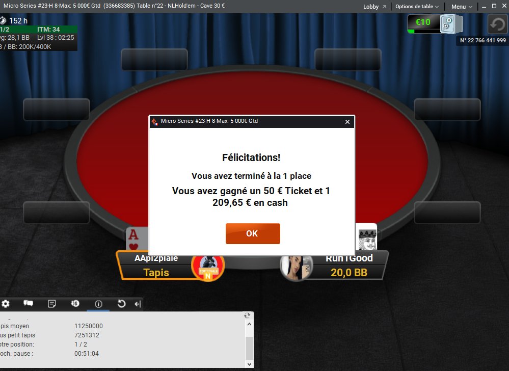 Run1G's tweet image. Longtemps que j'ai pas brag ici mais 2 titres Micro Series en 2 jours ça fait plaisir🔥 @FRpartypoker 
Chanceux d'avoir un tel run😍