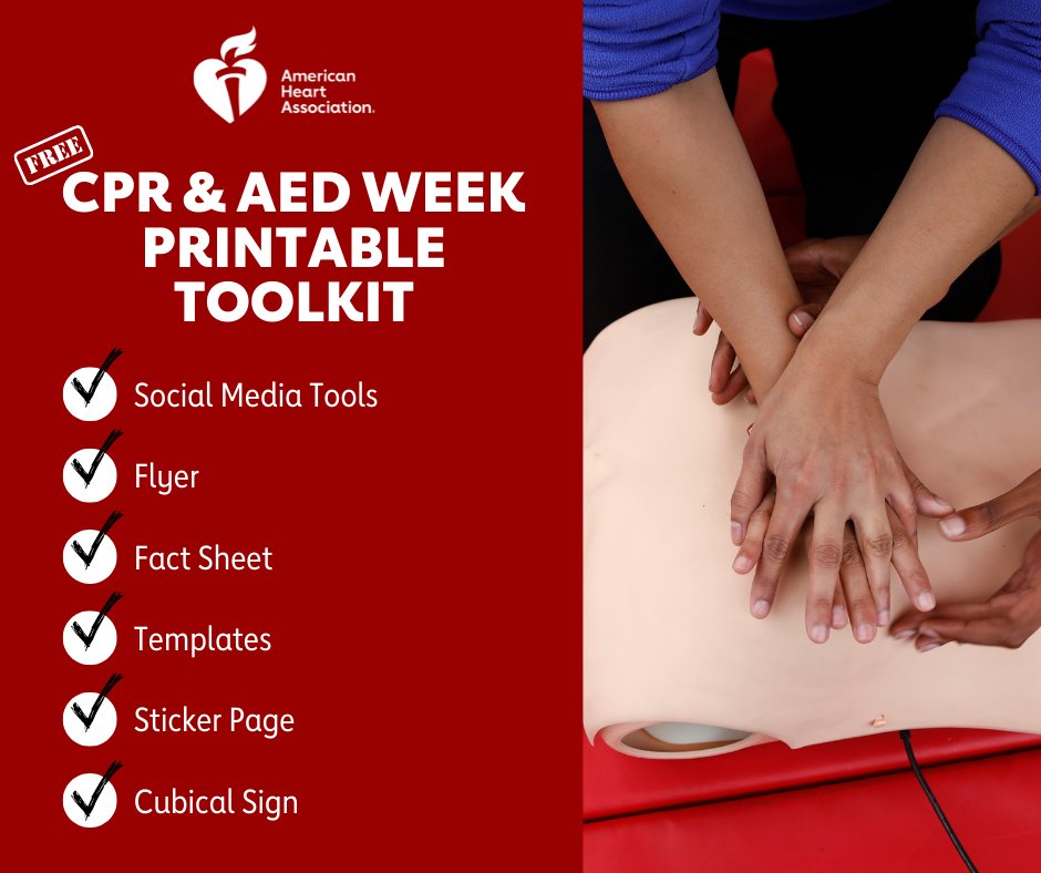 AHA CPR & First Aid on X: "We have a complete toolkit to help you spread  awareness about #CPRweek! Use these tools all month long. ❤️ Download your  toolkit: https://t.co/VDAlt9oNU8 #CPRwithHeart https://t.co/qkJA1KOEnY" /