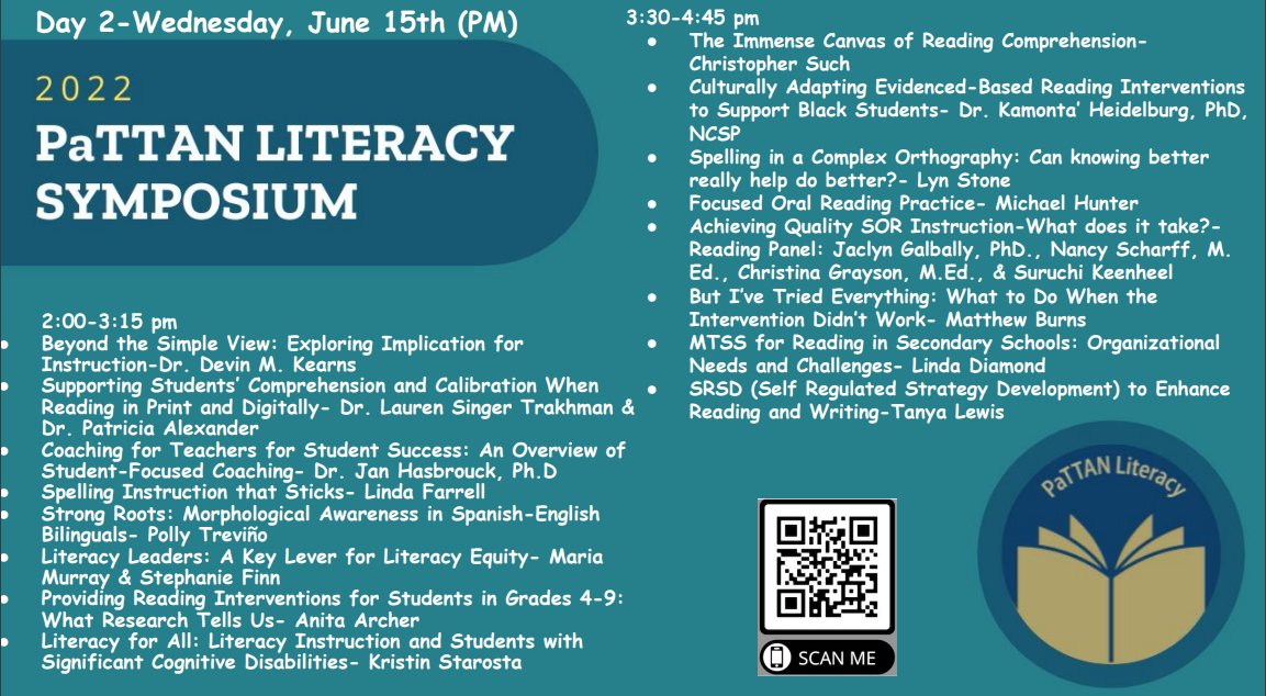 Over 3,000 have registered for the free, virtual PaTTAN Literacy Symposium (June 14-16, 2022). Check out our speakers,  JUST for Day 2! There is still time to register: pattan.net/Training/Confe… <a href="/pattanupdates/">PaTTAN</a> <a href="/pattanliteracy/">PaTTAN Literacy</a>