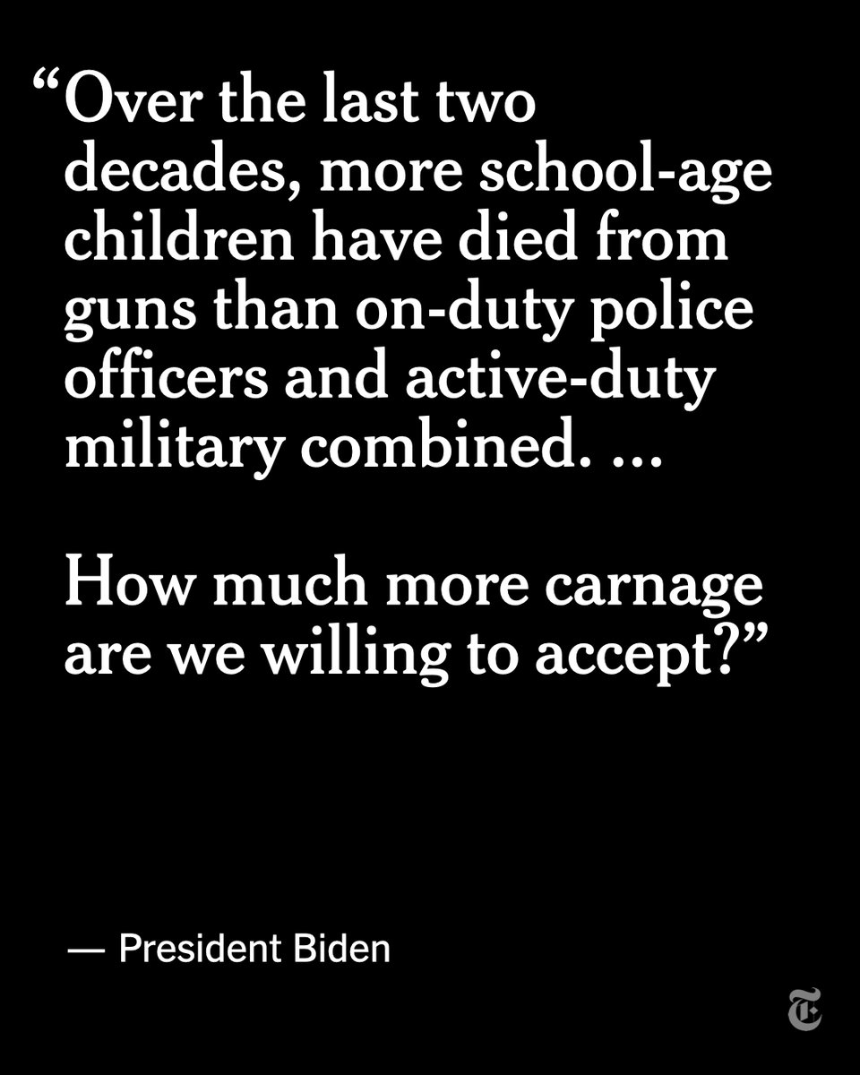 nytimes's tweet photo. Breaking News: In a speech, President Biden urged Congress to ban assault-style weapons, expand background checks and pass “red flag” laws. https://t.co/jzZ8Q3Tfvt https://t.co/mJ6zqFAXvA