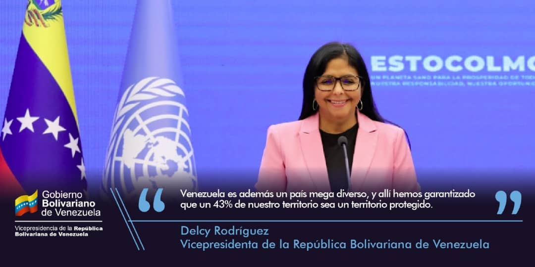 #EnFrases || La Vicepresidenta Ejecutiva de la República, <a href="/delcyrodriguezv/">Delcy Rodríguez</a> participó en la Reunión Internacional de #Estocolmo50 por el Medio Ambiente, en donde hizo un llamado a la conciencia y a la unión para la preservación del planeta.

#2Jun