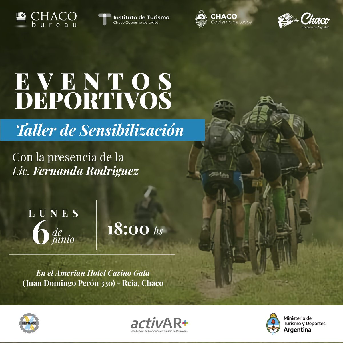 BureauChaco's tweet photo. #TurismoDeportivo 🧗‍♂️⛷️🏄‍♀️🏊‍♀️🏋‍♂️🚵‍♂️⛹️‍♀️

Te invitamos este lunes a la presentación del #PlanActivAr y de las acciones con el Programa #fiestasargentinas a cargo de la Directora Nacional de Fiestas Nacionales y Eventos del @TurDepAR 🇦🇷 https://t.co/jvU9kcaS4D