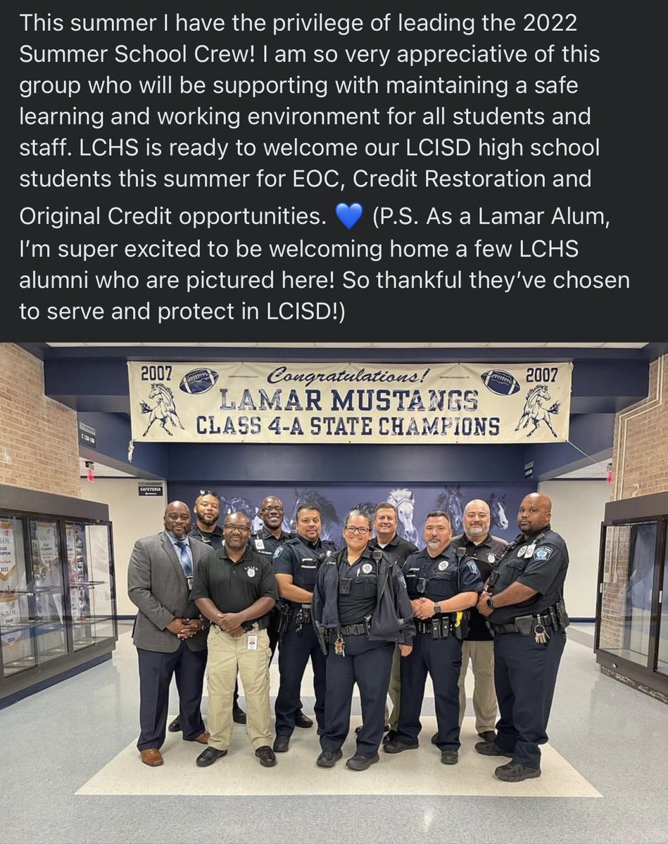 LCHS Spirit of Lamar (@thelamarchs) on Twitter photo Looking forward to working with this group this summer! <a href="/LamarCISDPD/">LamarCISD Police Department</a> <a href="/marlonwaites/">Dr. Marlon R. Waites Jr.</a> <a href="/DianeParks8/">Diane Parks</a> <a href="/OfficerJGarcia/">Officer Jaime Garcia</a> ๐โ๏ธ๐๐ฎ๐ฝโโ๏ธ Looking forward to working with this group this summer! <a href="/LamarCISDPD/">LamarCISD Police Department</a> <a href="/marlonwaites/">Dr. Marlon R. Waites Jr.</a> <a href="/DianeParks8/">Diane Parks</a> <a href="/OfficerJGarcia/">Officer Jaime Garcia</a> ๐โ๏ธ๐๐ฎ๐ฝโโ๏ธ